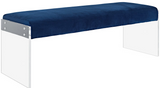 Feng II Modern Bench Grey Velvet and Acrylic Base