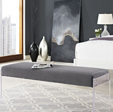 Feng II Modern Bench Grey Velvet and Acrylic Base