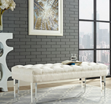 Clever II Modern Bench Ivory Velvet and Acrylic
