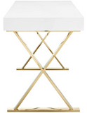 Jonathan II Modern Desk White with Gold Base