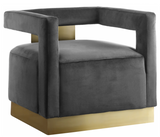 Boxy Modern Chair Blue With Gold Accents