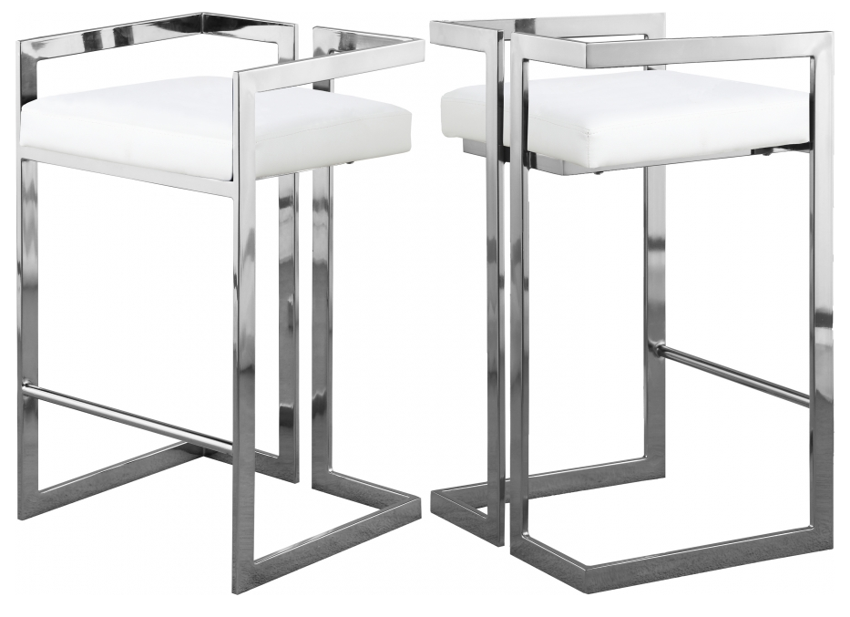 S 2 Givenchy Modern Counter Stool White Faux Leather Chrome