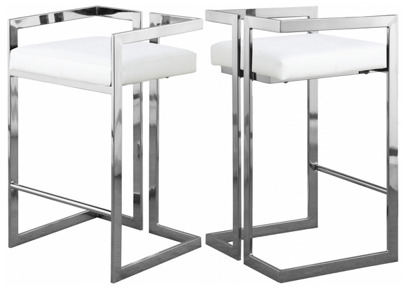 S/2 Givenchy Modern Counter Stool White Faux Leather/Chrome