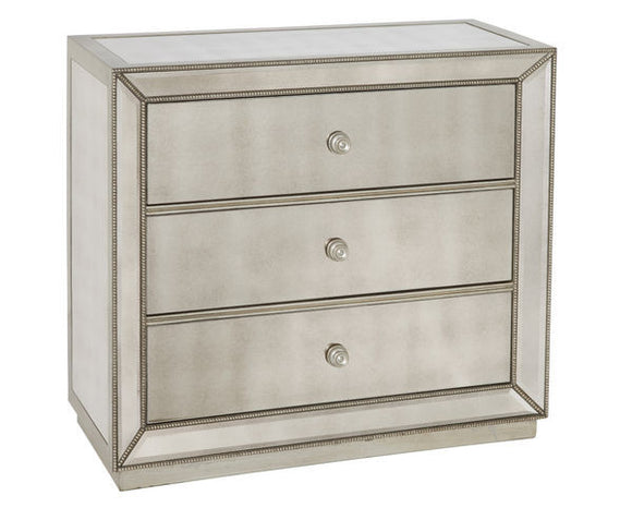 Penthouse 3 drawer Chest with antiqued mirrored finish. 