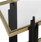 Lapse Black and Gold Console Table with Glass Shelves