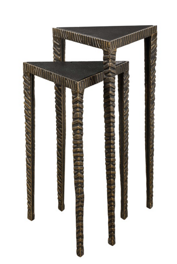 S/2 Lava Stone and Iron Accent Tables