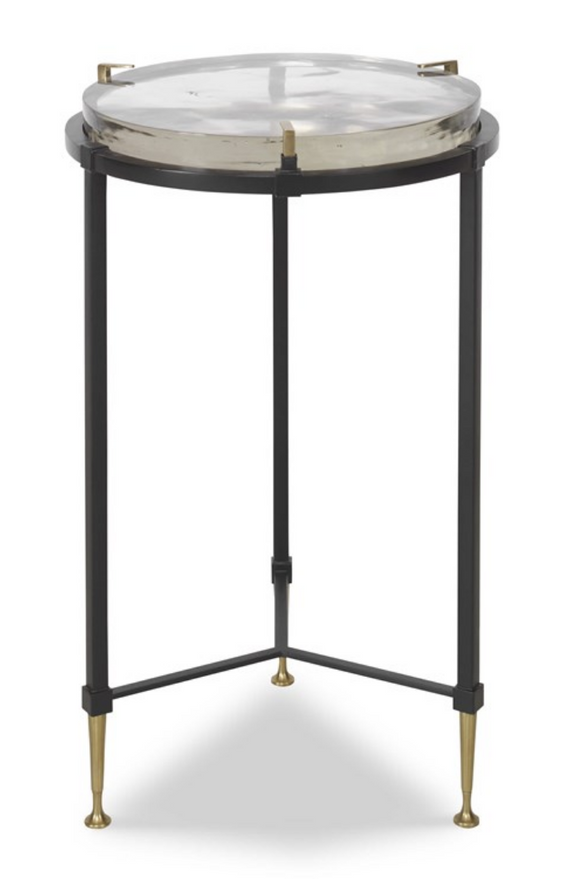 Ice Round Accent Table with Black and Gold Iron Frame