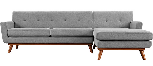 Ronald Mid Century Modern Sectional Light Grey Left/Right Facing