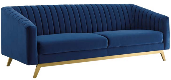 Lean Performance Velvet Modern Sofa Navy
