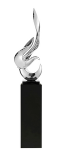 Silver Flame Oversized Sculpture on Black Gloss Stand