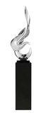 Silver Flame Oversized Sculpture on Black Gloss Stand