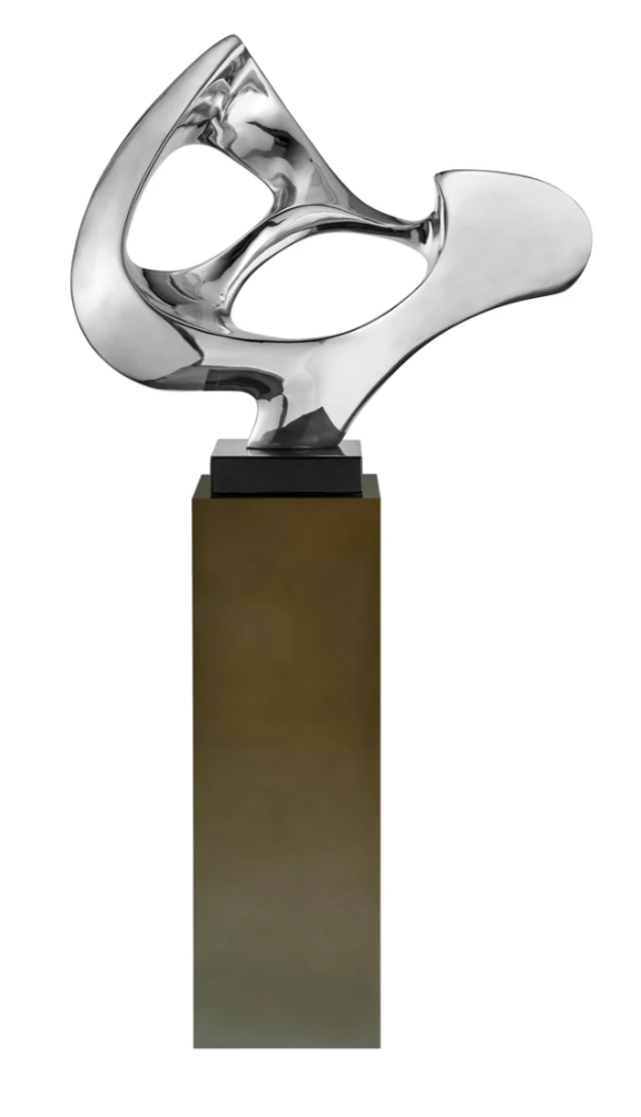 Chrome Abstract Floor Sculpture on Grey Base