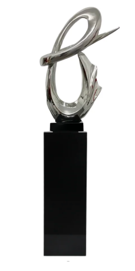 Continuium Chrome Abstract Sculpture on Black Gloss Stand