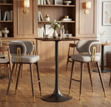 Brewster Luxury Mid Century Modern Barstool Beige with Metal Walnut Finish Frame