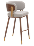 Brewster Luxury Mid Century Modern Barstool Beige with Metal Walnut Finish Frame