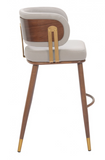 Brewster Luxury Mid Century Modern Barstool Beige with Metal Walnut Finish Frame