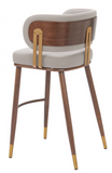 Brewster Luxury Mid Century Modern Barstool Beige with Metal Walnut Finish Frame