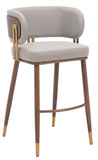Brewster Luxury Mid Century Modern Barstool Beige with Metal Walnut Finish Frame