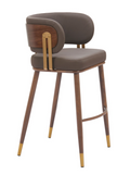 Brewster Luxury Mid Century Modern Barstool Brown with Metal Walnut Finish Frame