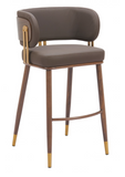 Brewster Luxury Mid Century Modern Barstool Brown with Metal Walnut Finish Frame