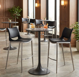 Acer Modern Black Barstool or Counter Stool with Curved Brushed Stainless Steel Frame