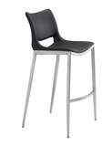 Acer Modern Black Barstool or Counter Stool with Curved Brushed Stainless Steel Frame