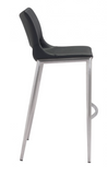 Acer Modern Black Barstool or Counter Stool with Curved Brushed Stainless Steel Frame