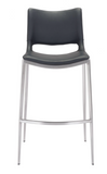 Acer Modern Black Barstool or Counter Stool with Curved Brushed Stainless Steel Frame