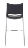Acer Modern Black Barstool or Counter Stool with Curved Brushed Stainless Steel Frame