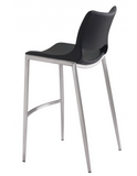 Acer Modern Black Barstool or Counter Stool with Curved Brushed Stainless Steel Frame