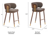 Brewster Luxury Mid Century Modern Barstool Brown with Metal Walnut Finish Frame