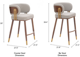 Brewster Luxury Mid Century Modern Barstool Beige with Metal Walnut Finish Frame