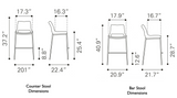 Acer Modern Brown Barstool or Counter Stool with Curved Walnut Metal Frame