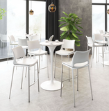 Acer Modern White Barstool or Counter Stool with Curved Brushed Stainless Steel Frame
