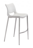 Acer Modern White Barstool or Counter Stool with Curved Brushed Stainless Steel Frame