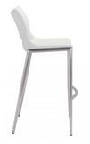 Acer Modern White Barstool or Counter Stool with Curved Brushed Stainless Steel Frame