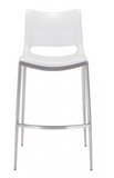 Acer Modern White Barstool or Counter Stool with Curved Brushed Stainless Steel Frame