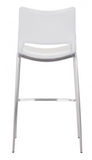 Acer Modern White Barstool or Counter Stool with Curved Brushed Stainless Steel Frame