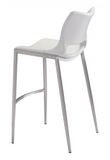 Acer Modern White Barstool or Counter Stool with Curved Brushed Stainless Steel Frame