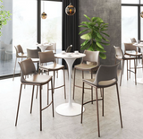 Acer Modern Brown Barstool or Counter Stool with Curved Walnut Metal Frame