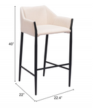 Andy Beige Fabric Barstool with Powder Coated Black Steel Frame