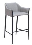 Andy Grey Fabric Barstool with Powder Coated Black Steel Frame