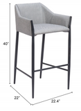 Andy Grey Fabric Barstool with Powder Coated Black Steel Frame