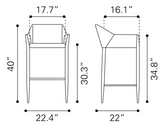 Andy Grey Fabric Barstool with Powder Coated Black Steel Frame