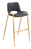 Desires Black Barstool or Counter Stool with Gold Metal Base