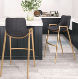 Desires Black Barstool or Counter Stool with Gold Metal Base