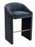 Emason Upholstered Curved Back Midnight Grey Counter Stool or Bar Stool with Gold Foot Rest Bar