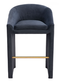 Emason Upholstered Curved Back Midnight Grey Counter Stool or Bar Stool with Gold Foot Rest Bar