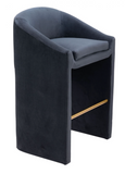 Emason Upholstered Curved Back Midnight Grey Counter Stool or Bar Stool with Gold Foot Rest Bar