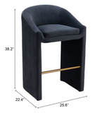 Emason Upholstered Curved Back Midnight Grey Counter Stool or Bar Stool with Gold Foot Rest Bar